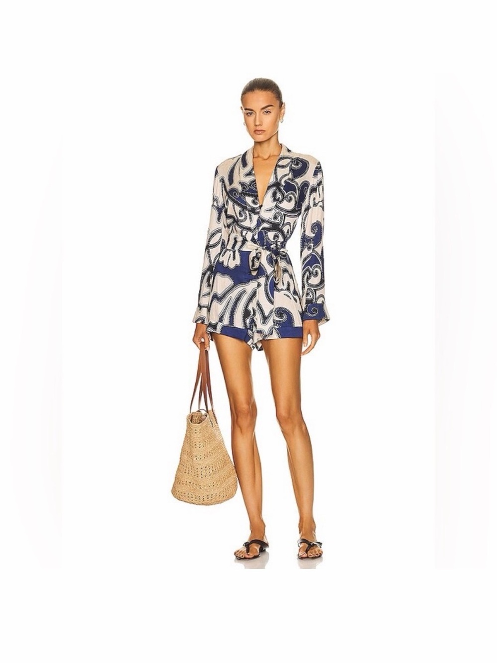 Alexis Navy and Cream Print Wrap Romper